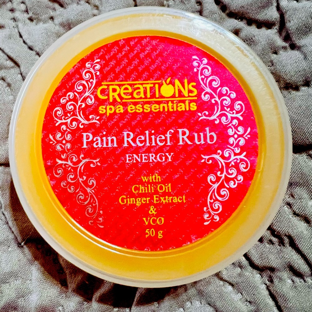 Creations pain relief rub, energy rub with chili oil, ginger extract,vco